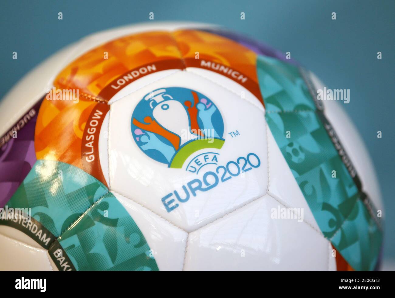 File photo dated 25-10-2016 of UEFA Euro 2020 Logo on a Football. Stock Photo