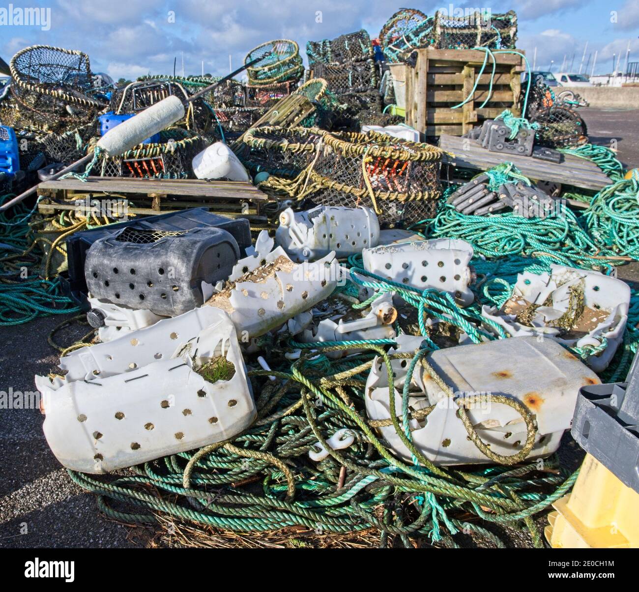 Cheap plastic alternative lobster pots breaking up Stock Photo Alamy