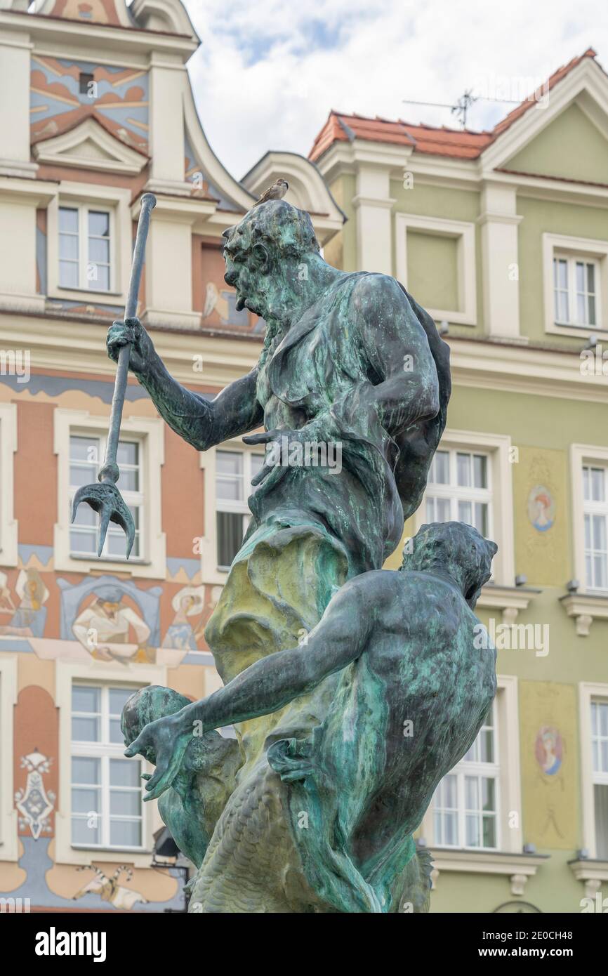 Fountain of Neptune, Old Town Square, Poznan, Poland, Europe Stock Photo