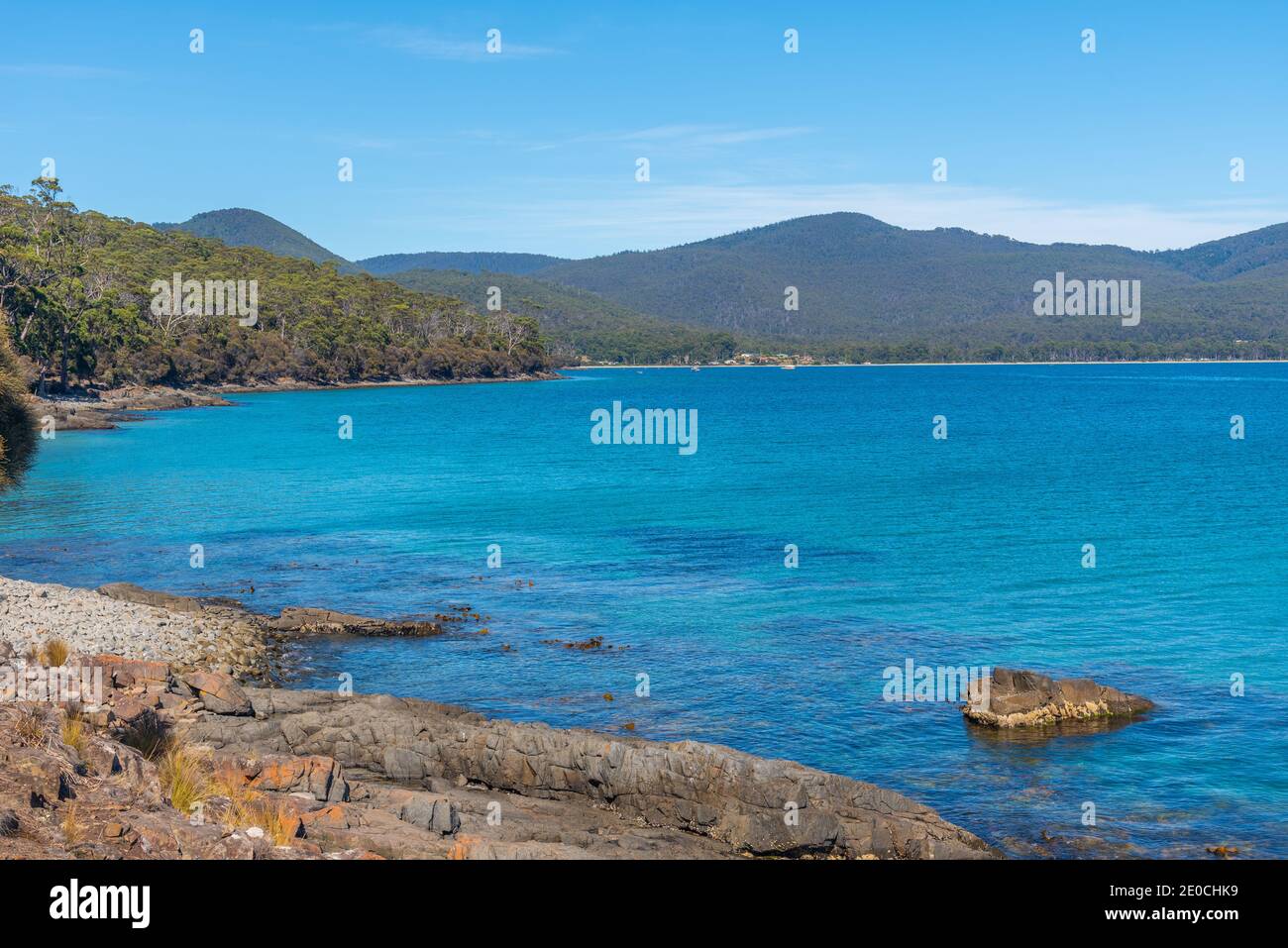 Rocky beach at adventure bay at Bruny island in Tasmania, Australia ...