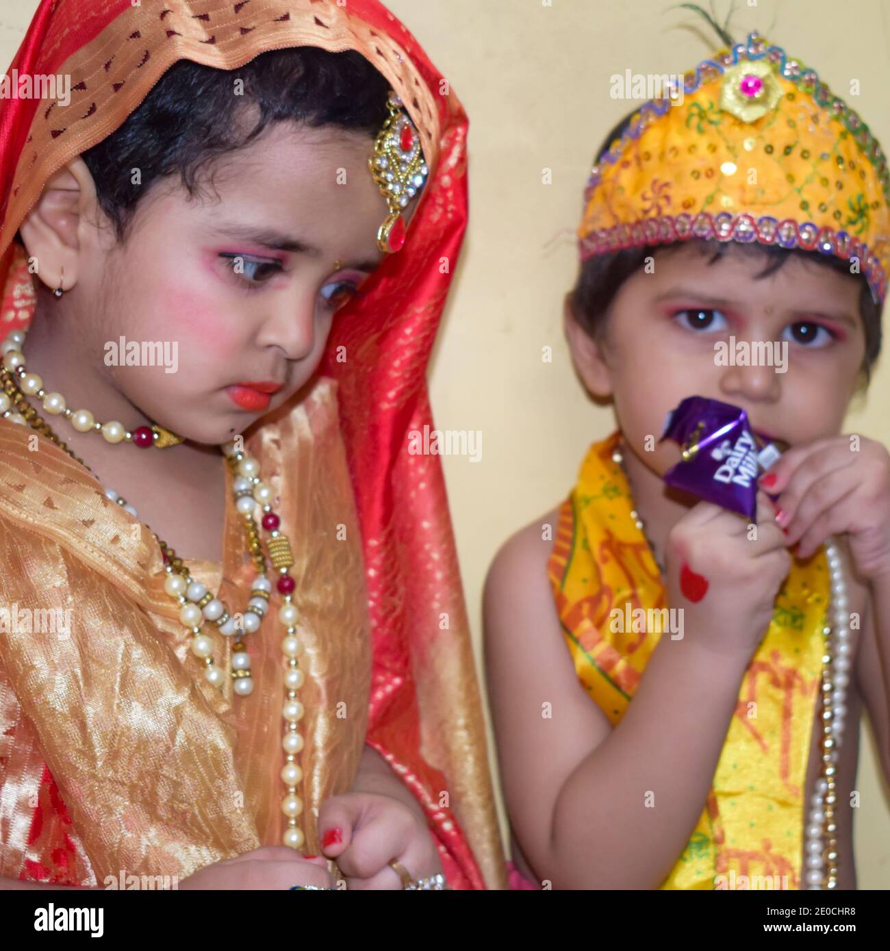 Cute Indian Kids dressed up as little Lord Radha and Krishna on ...