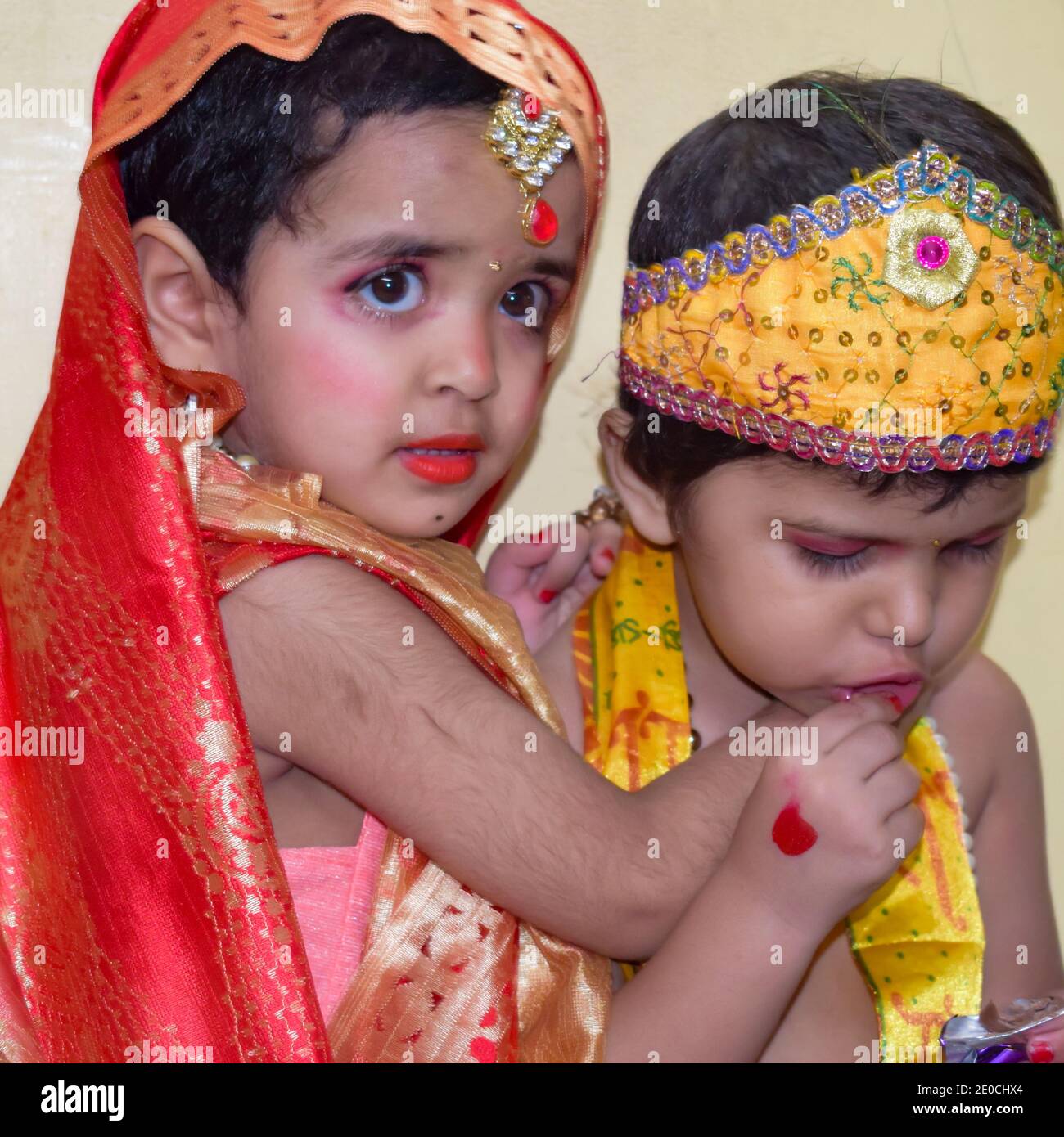 Cute Indian Kids dressed up as little Lord Radha and Krishna on ...