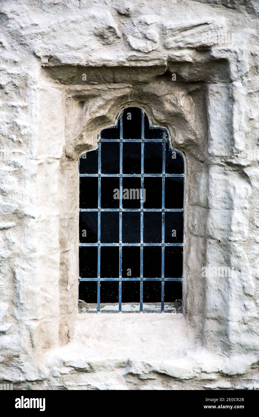 Mediaeval window at St Cwyfan’s Church Stock Photo
