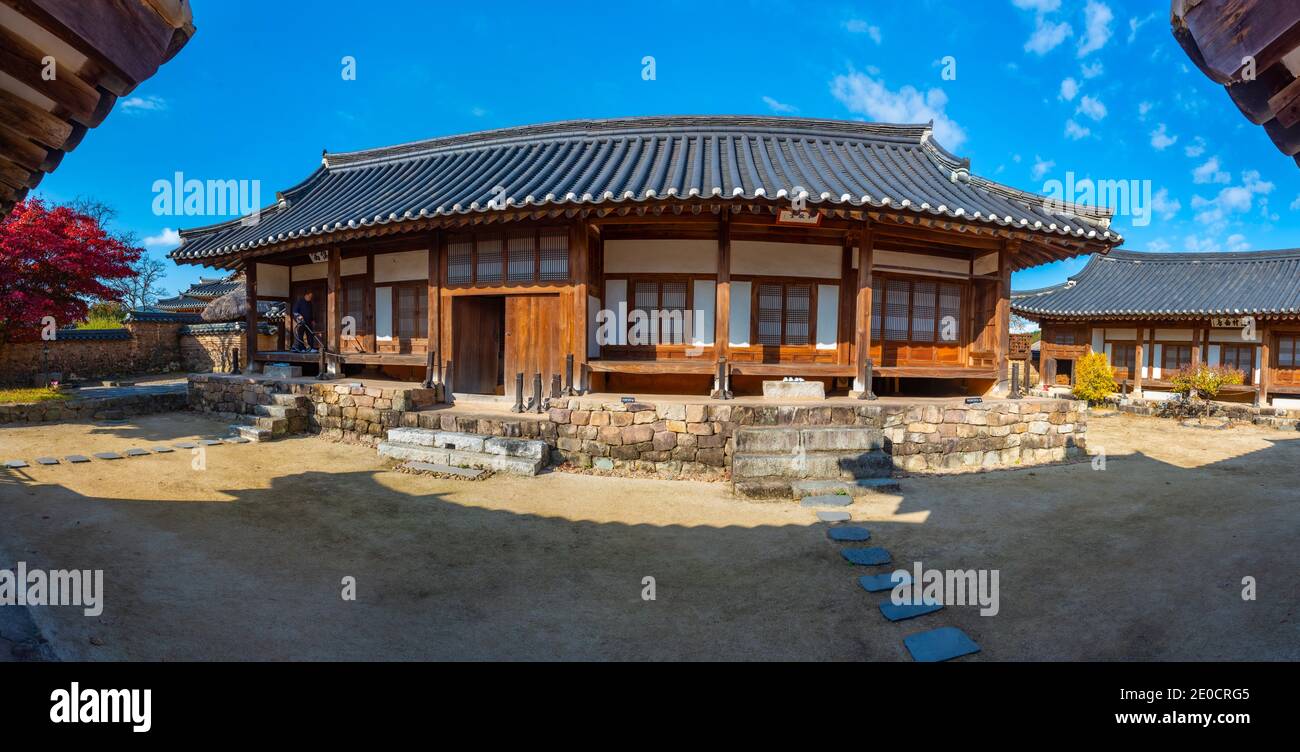 Traditional houses at Hahoe folk village in Republic of Korea Stock ...