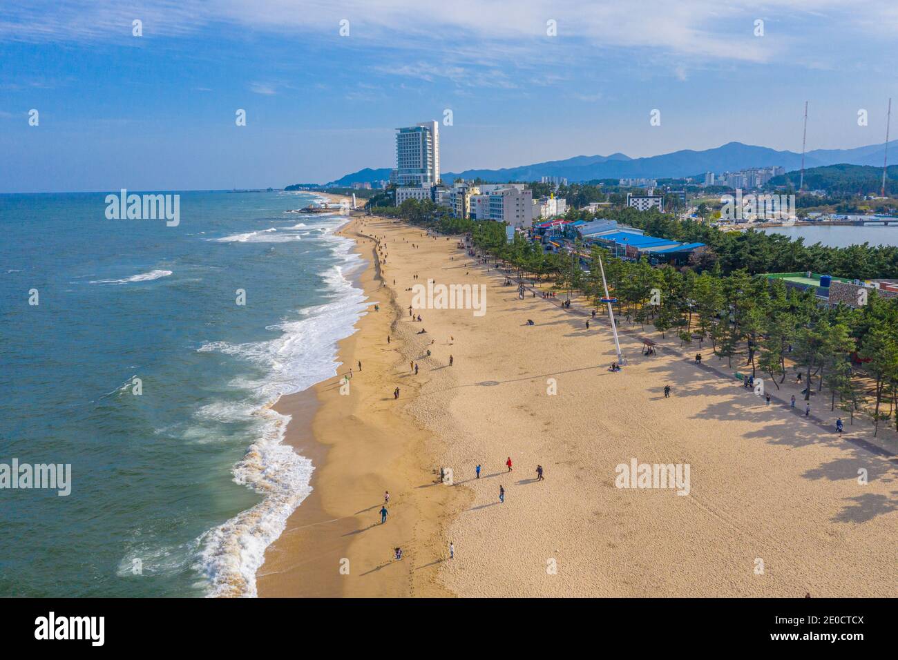 Aerial view of Gyeongpo Beach in Gangneung, Republic of Korea St…