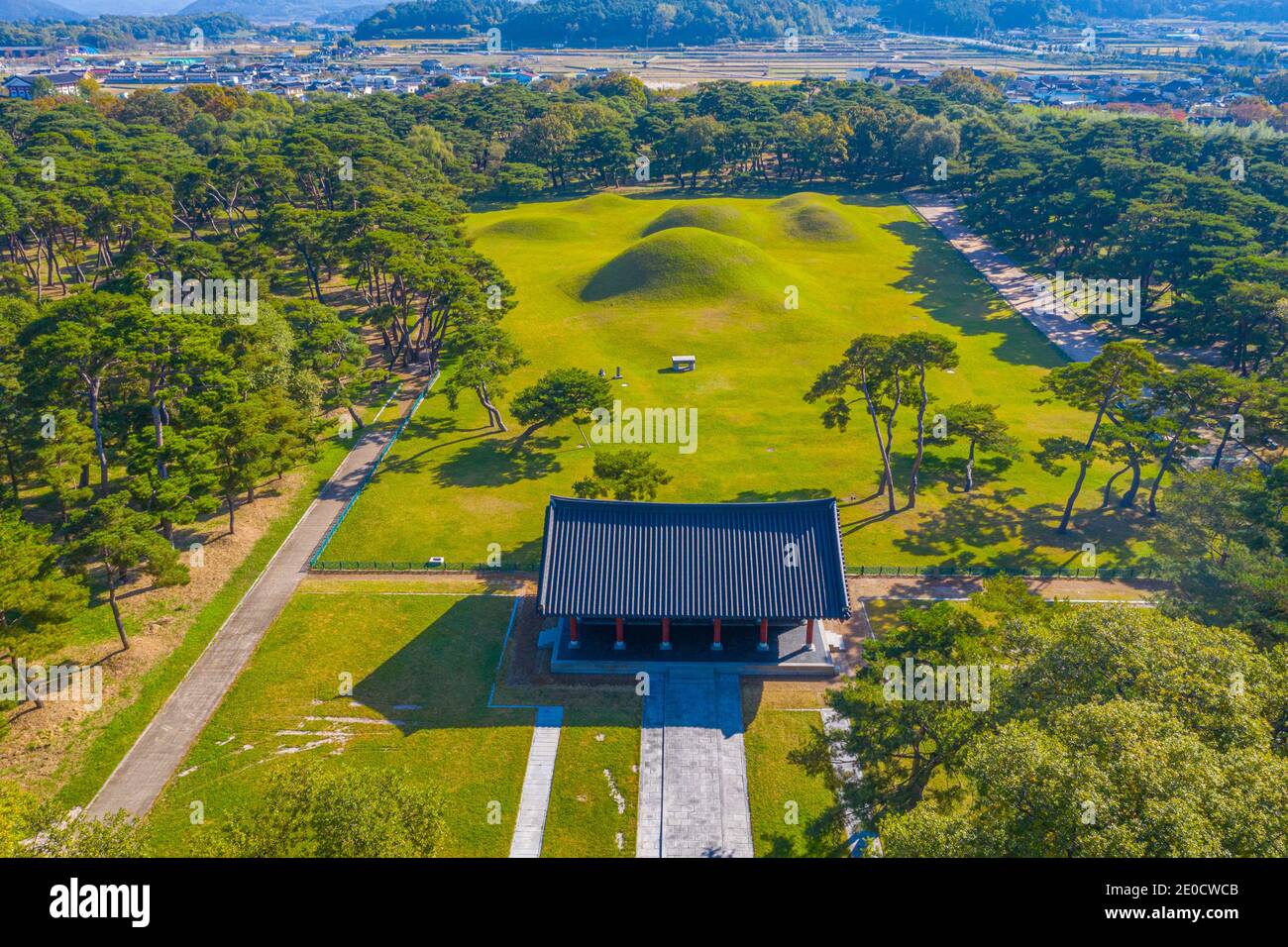 Aerial view of Oreung royal tombs at Gyeongju, Republic of Korea Stock