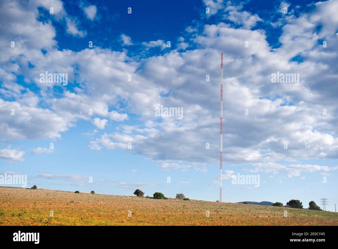 Relay mast against a blue sky. Empty copy space for Editor's text. Stock Photo