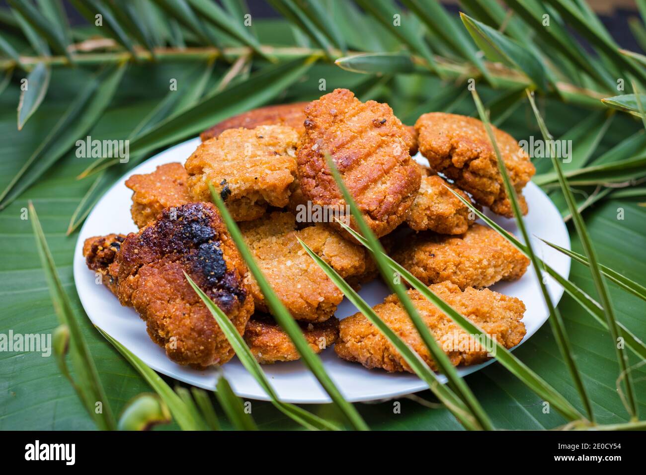 Thekua is an Indian sweet dish.popular in uttarpradesh, bihar and jharkhand.offering for the chhat festival. Stock Photo