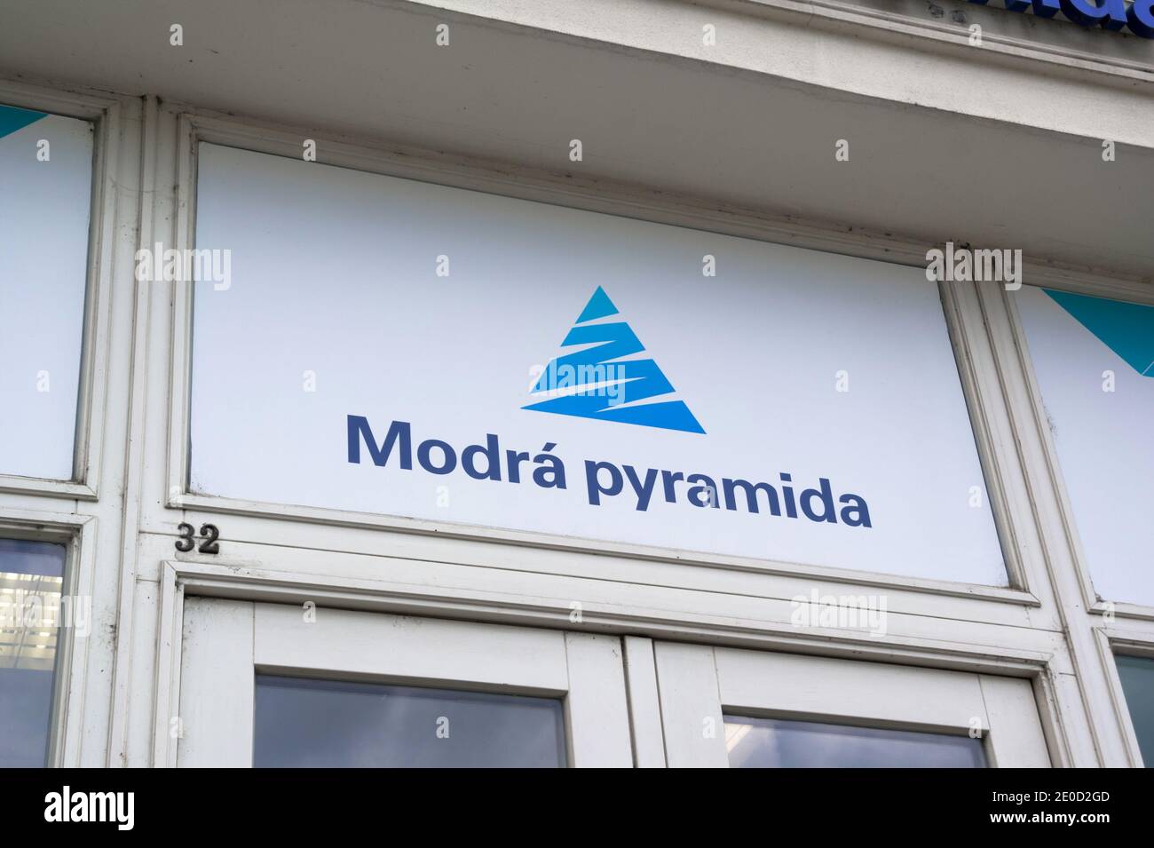 Modra Pyramida, Ostrava, Czech Republic / Czechia - September 3, 2020: Brand logo of financial company and bank Stock Photo