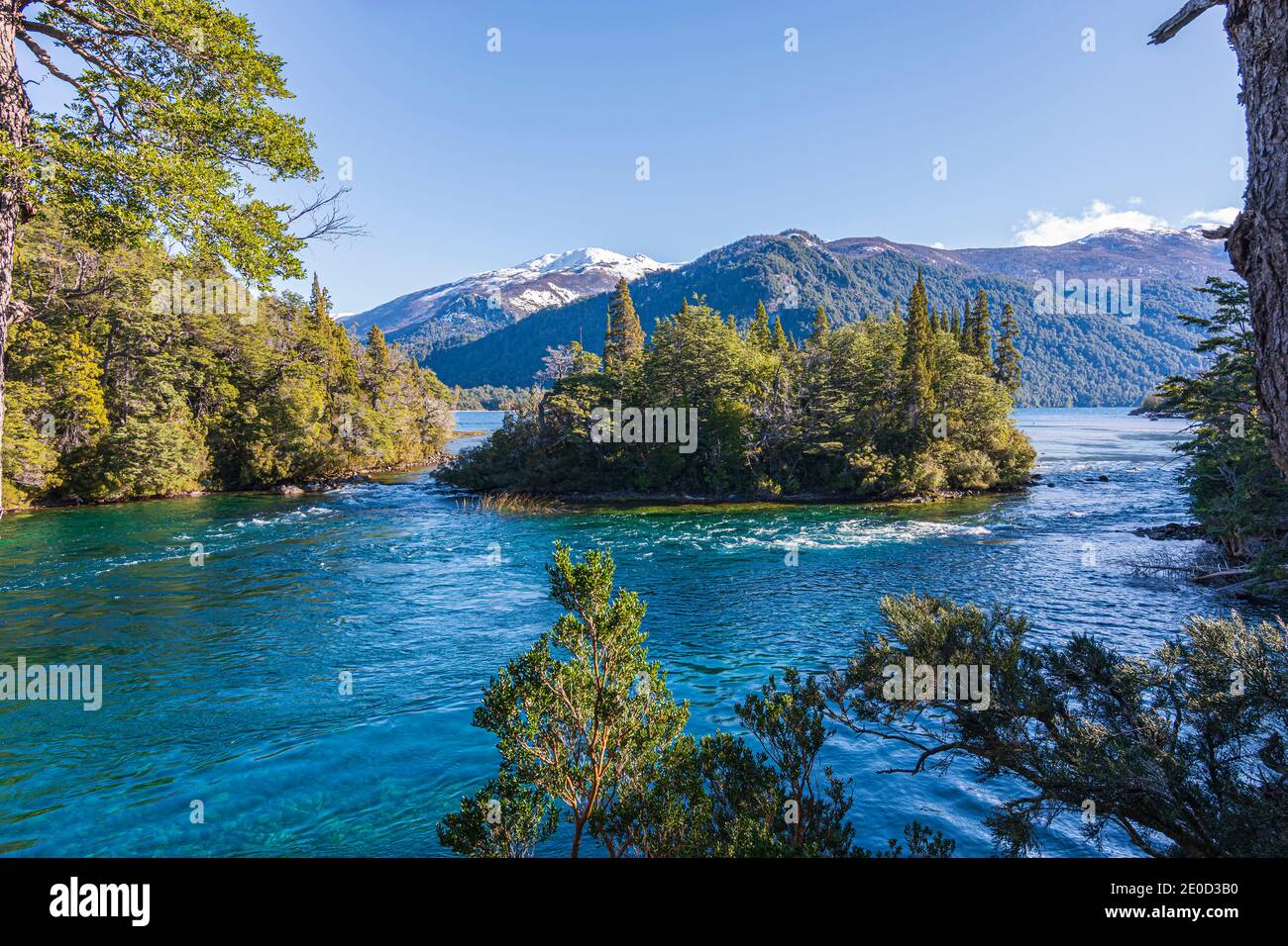 Stunning view of Menendez's lake during spring season in Los Alerces National Park, Patagonia, Argentina Stock Photo
