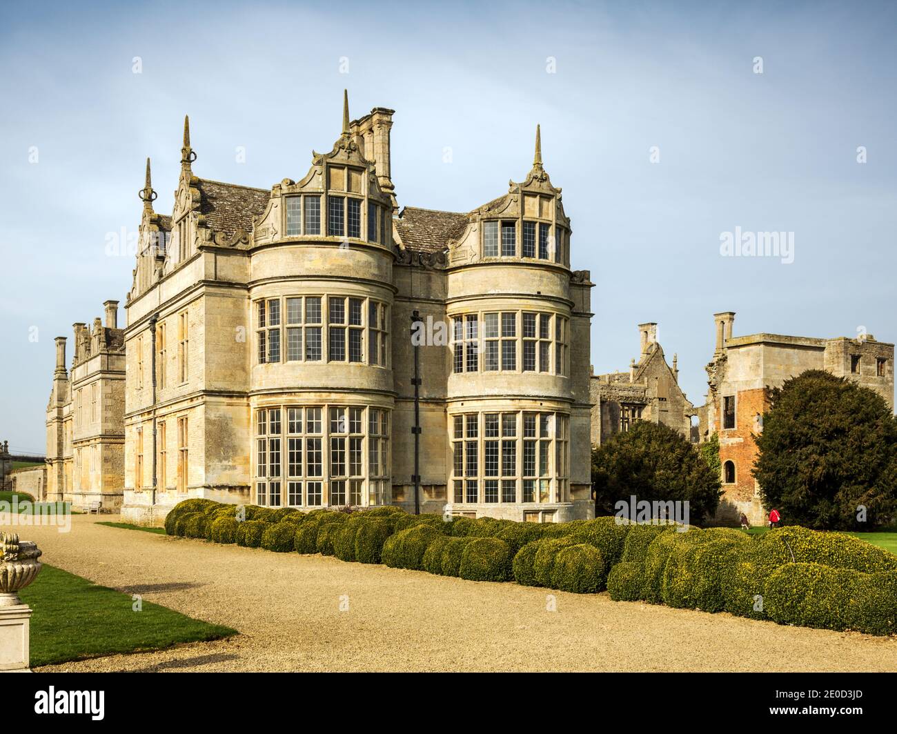 Kirby hall, a ruined 17th century Elizabethan stately home or country house near Gretton nr Corby Northamptonshire England UK Stock Photo