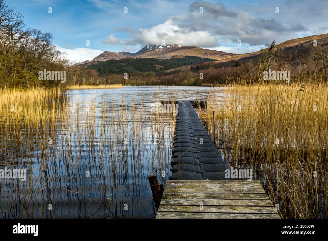 Dubh Lochan with snow covered Ben Lomond in the distance, Loch Lomond and the Trossachs National Park, Scotland Stock Photo
