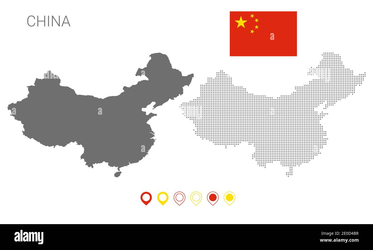 Map of China silhouette, China map dotted, Flag of China , Vector illustration flat Stock Vector