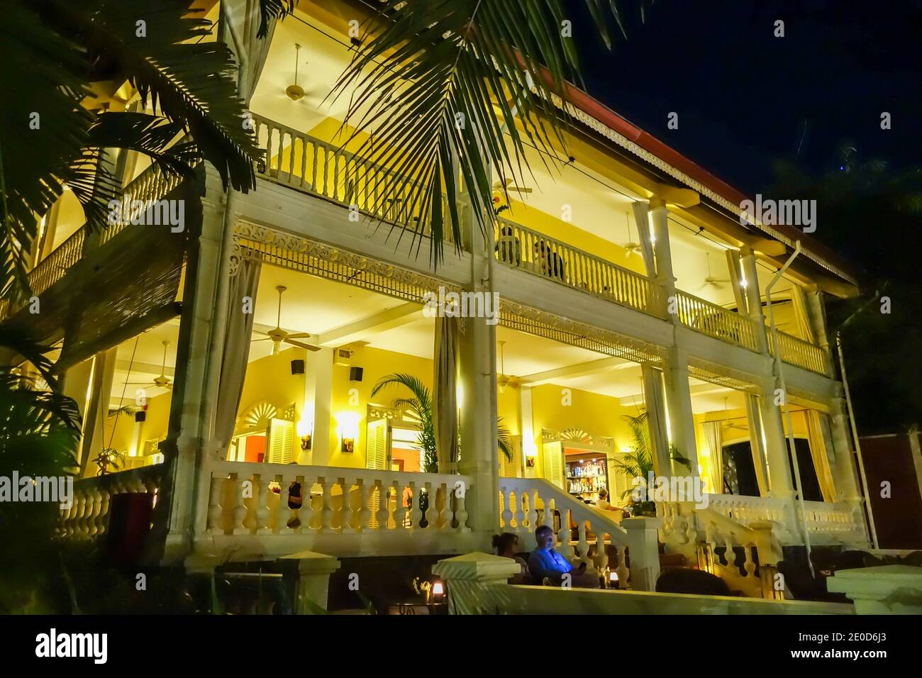 A view of the grounds at night time of the luxury hotel La Veranda Resort, Phu Quoc, Vietnam, Asia Stock Photo