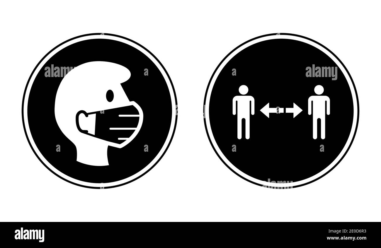 Wear a Face Mask and Keep Your Distance Round Warning or Instruction ...