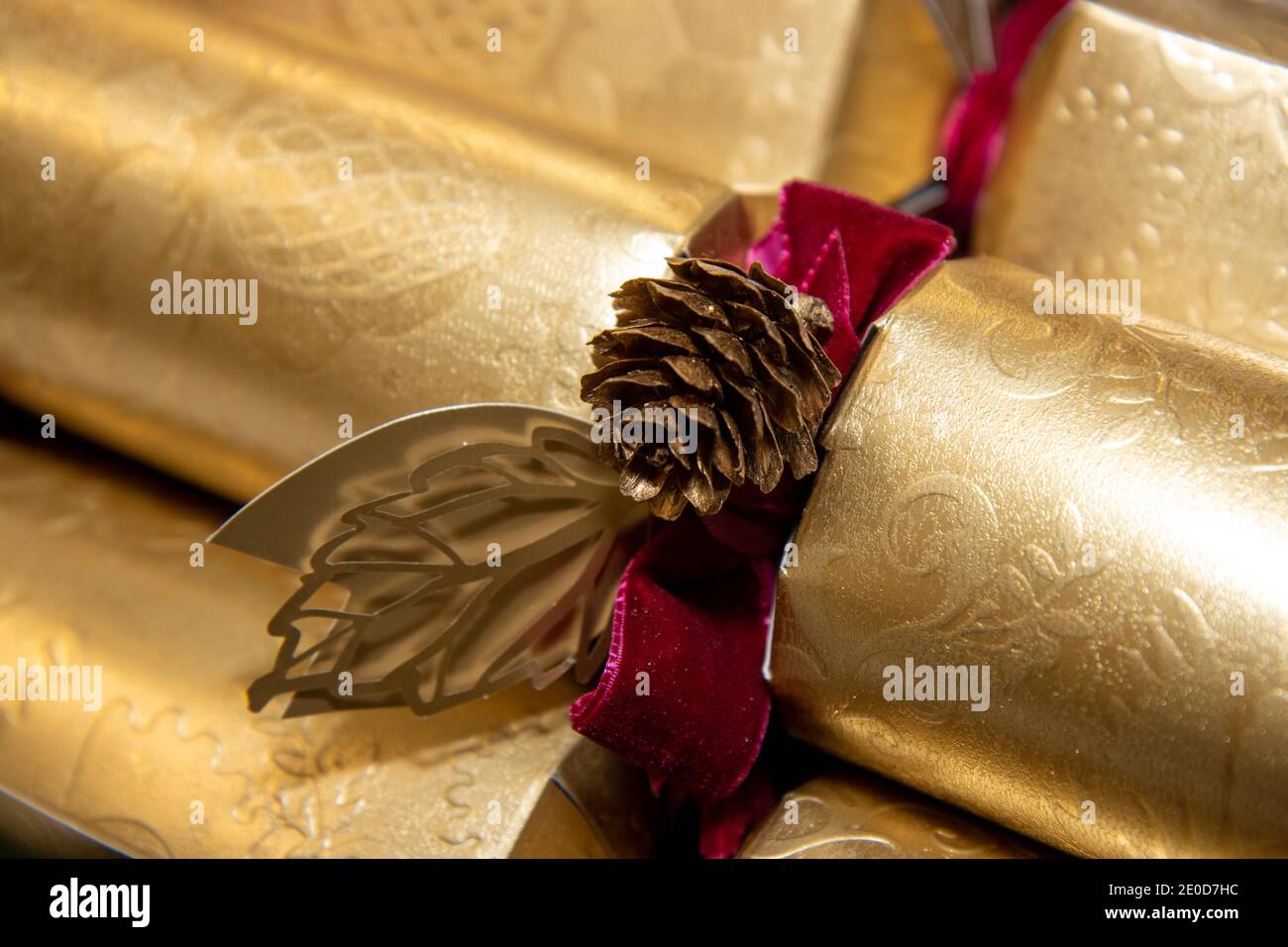 A classic British UK Christmas cracker with a golden acornA classic British UK Christmas cracker with a golden acorn Stock Photo