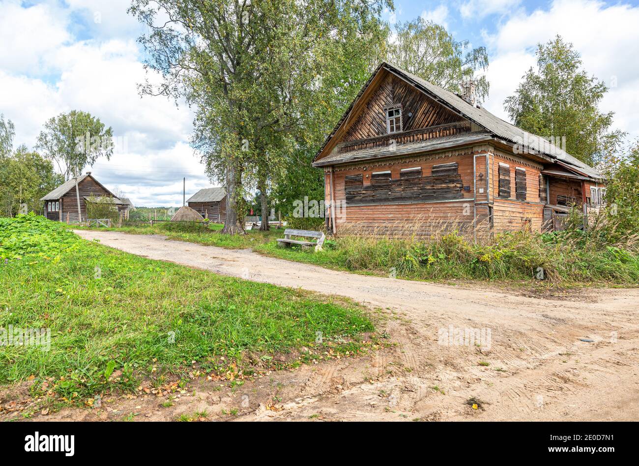 Abandoned old rural wooden house in russian village in summer sunny day ...