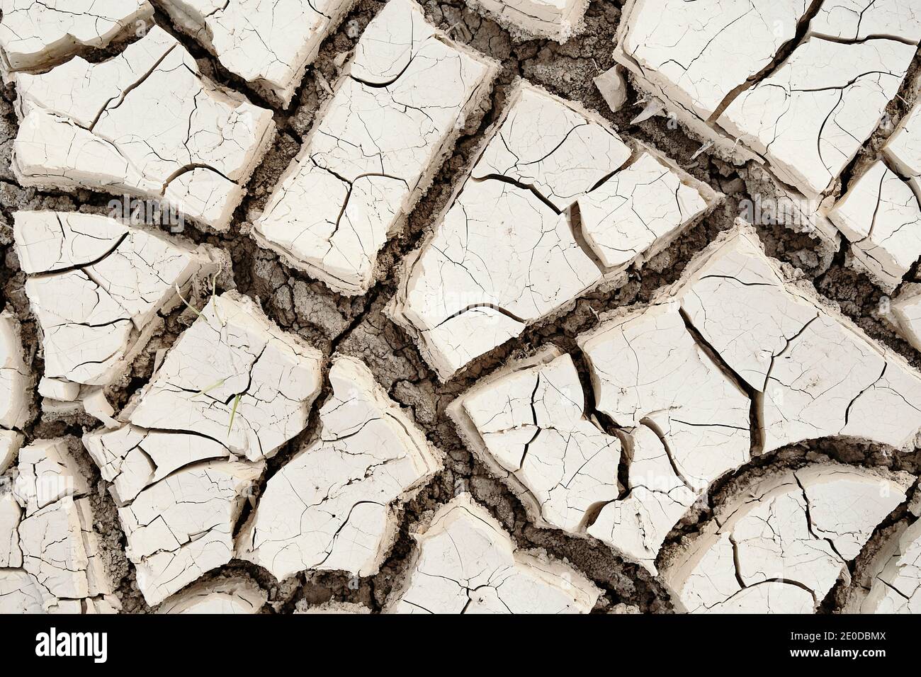 Top view closeup textured background of rough cracked barren waterless ...