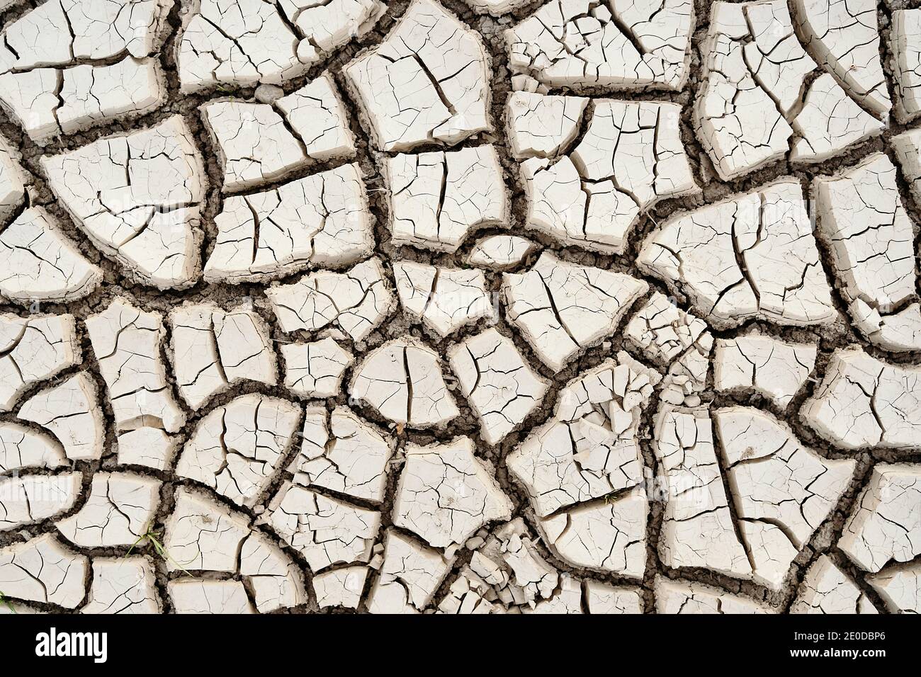 Top view closeup textured background of rough cracked barren waterless ...