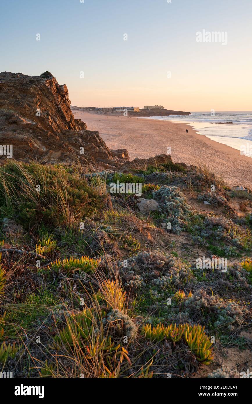 Guincho beach view nature landscape at sunset in Cascais, Portugal Stock Photo
