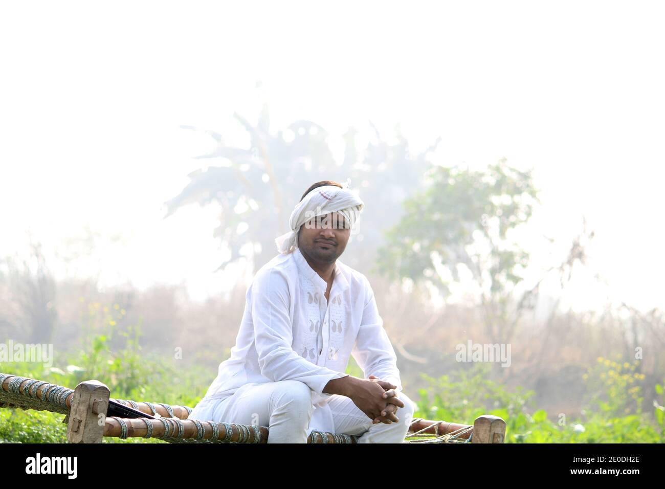 Relaxing In Nature,indian farmer Stock Photo