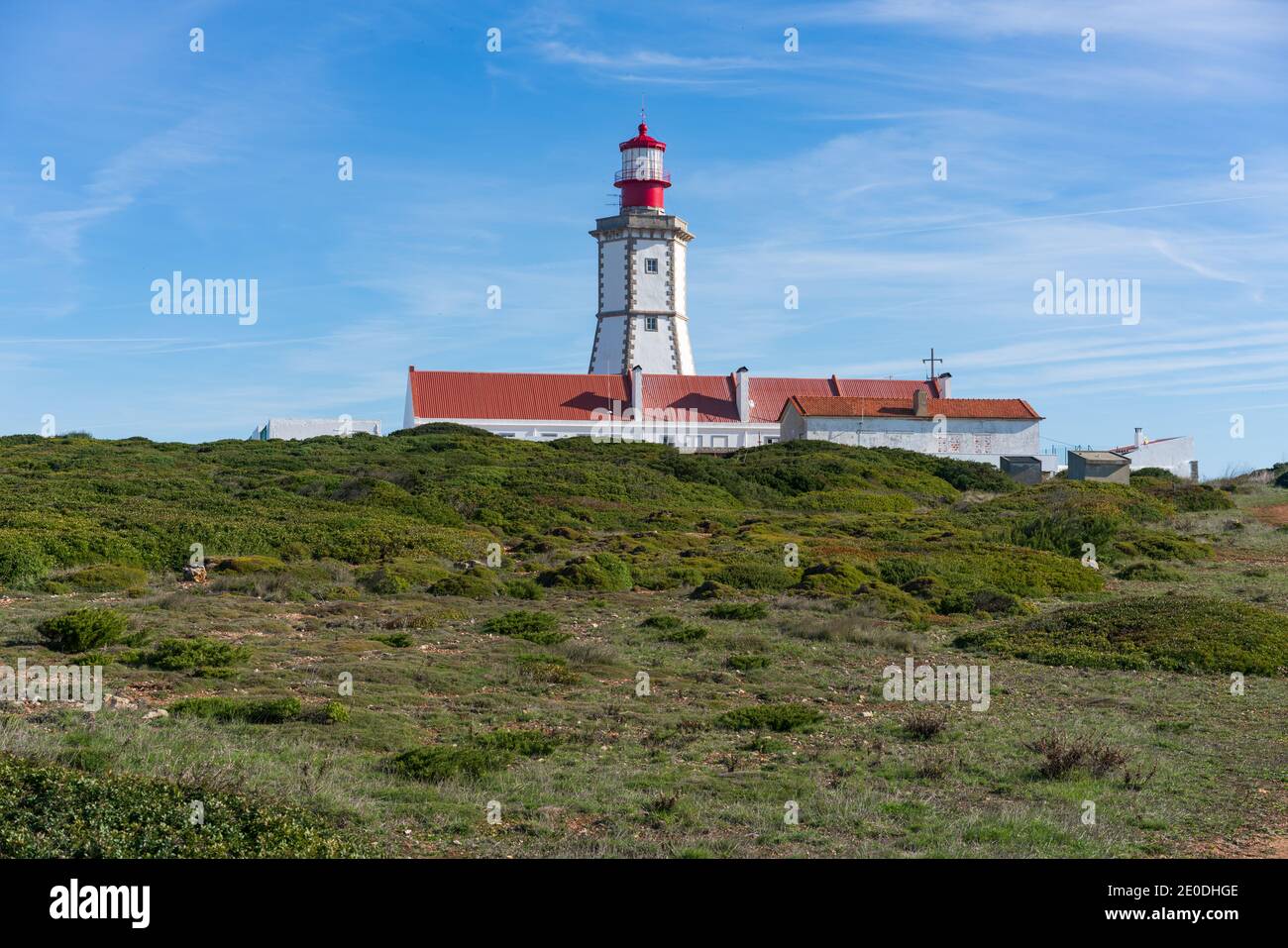 Landscape of Capo Espichel cape with the Lighthouse, in Portugal Stock Photo