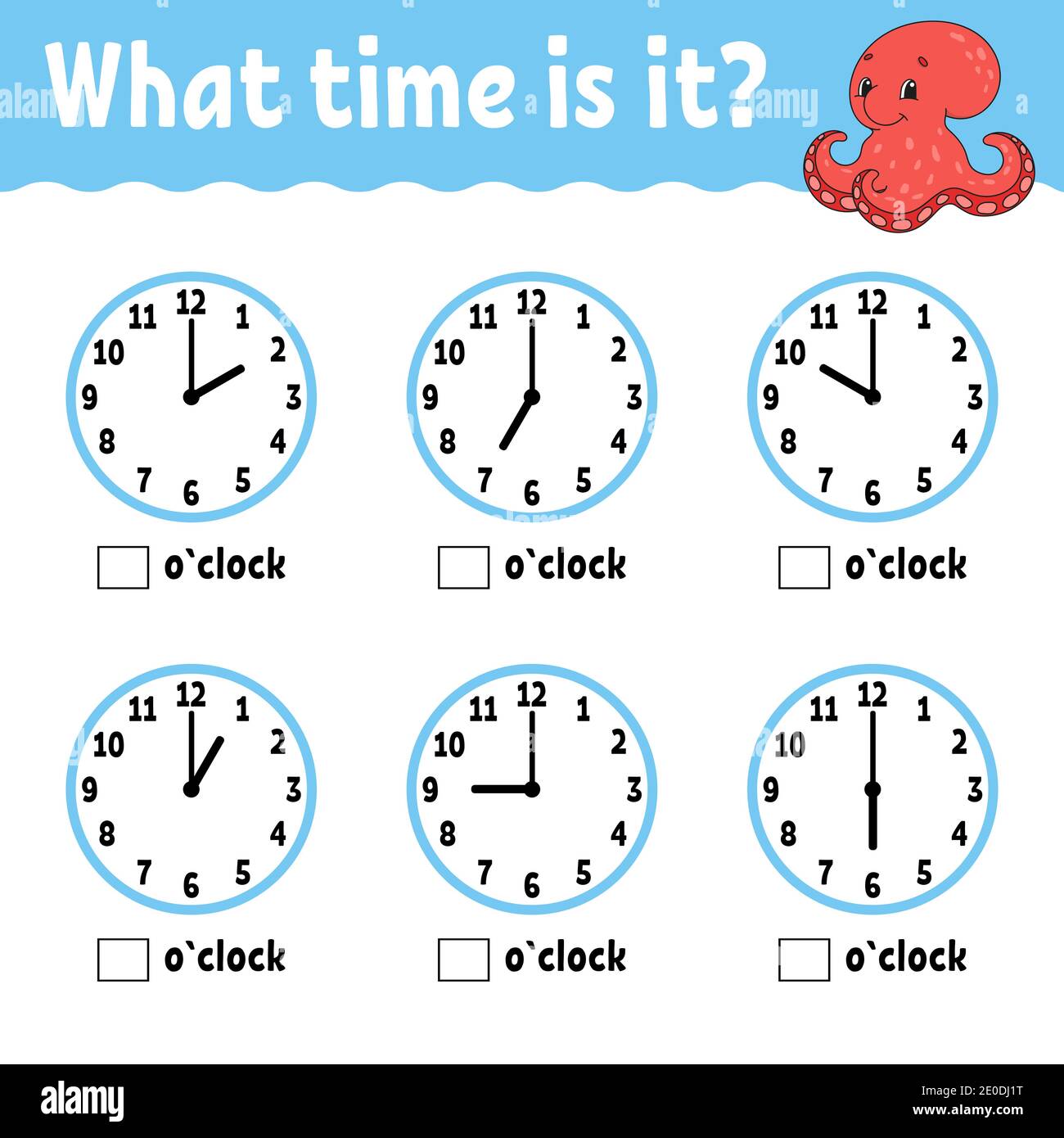 learning time on the clock educational activity worksheet for kids and toddlers game for children simple flat isolated vector illustration in cute stock vector image art alamy