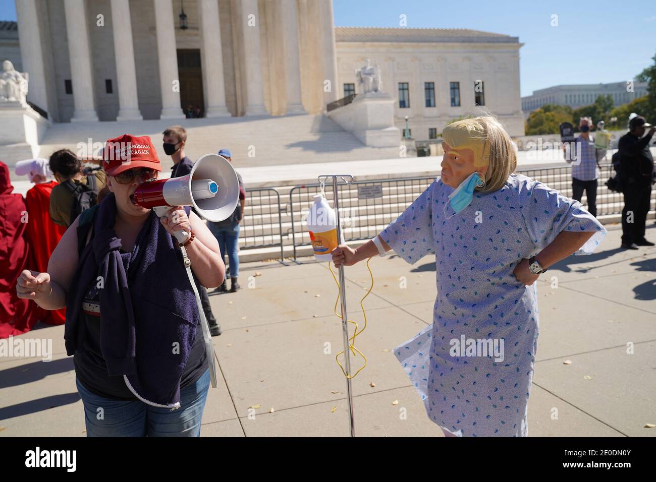 Washington, DC – October 13, 2020: Demonstrators for and against the confirmation of Trump nominee Amy Coney Barrett to the Supreme Court. Stock Photo