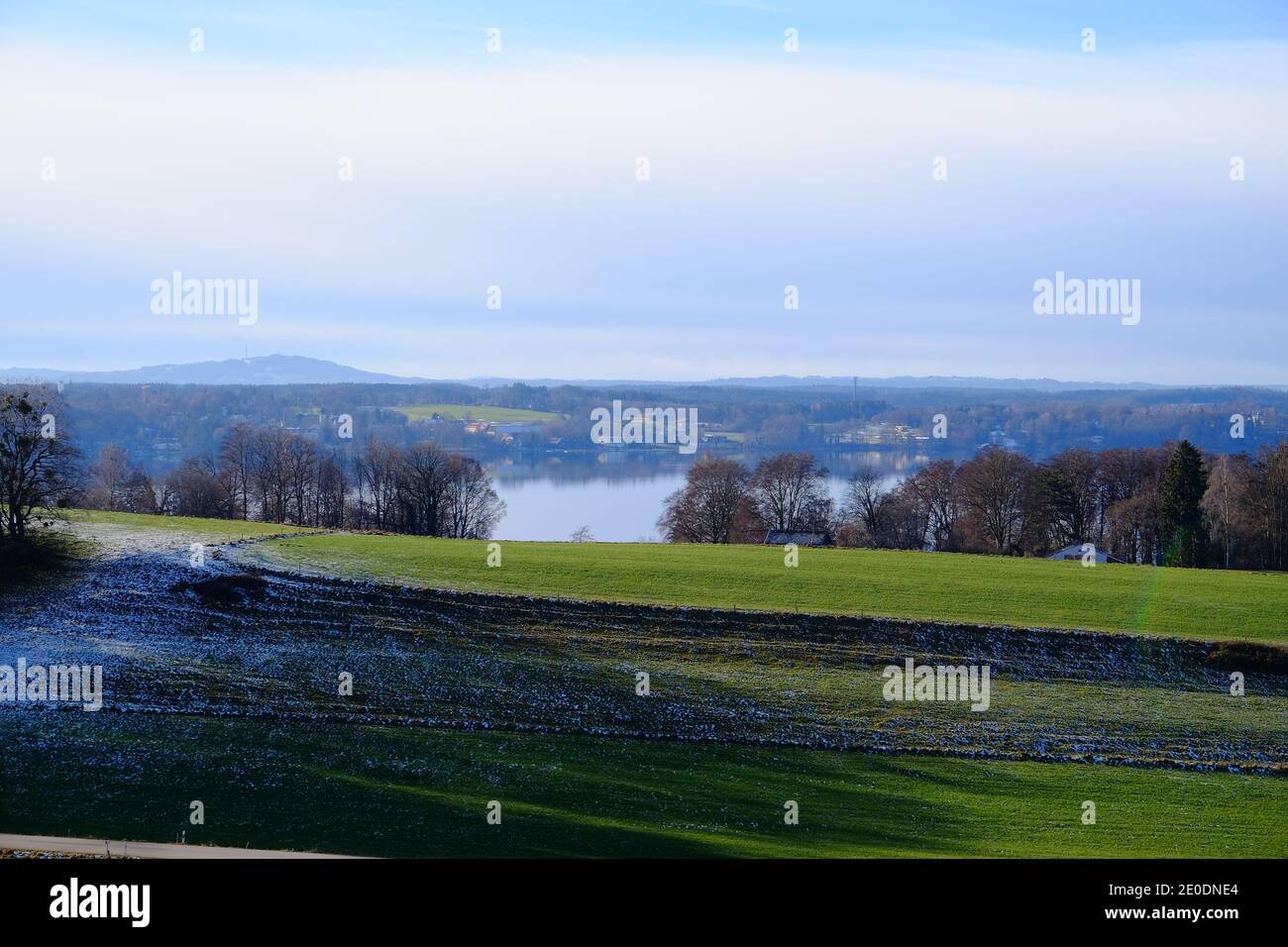 View from the holzhausen hill over lake starnberg to bernried direction Stock Photo