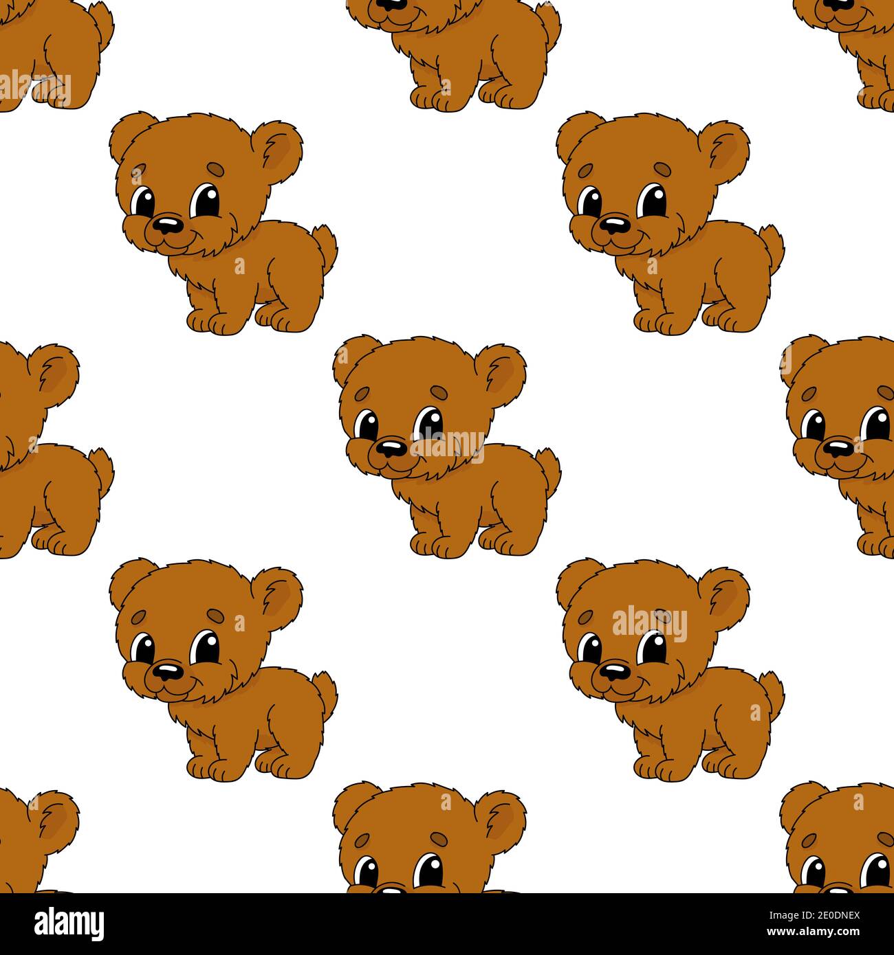 Colored seamless pattern with cute cartoon character. Simple flat ...