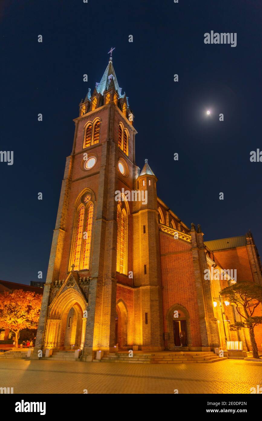 Night view of Myeongdong cathedral in Seoul, Republic of Korea Stock Photo