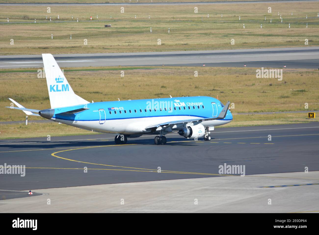 KLM Airbus on runway at DUS International Airport Duesseldorf NRW Germany Stock Photo