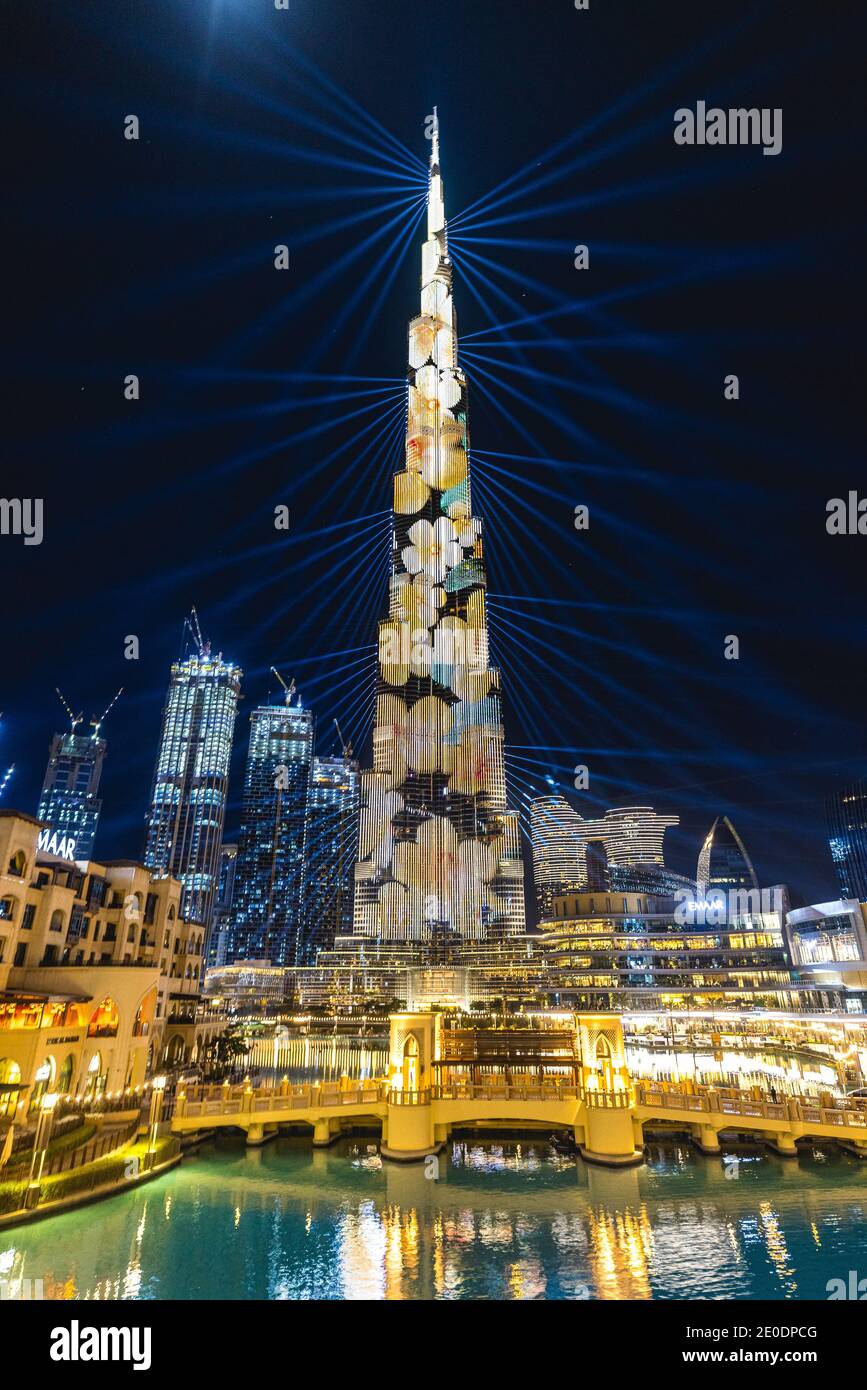 Dubai United Arab Emirates 30th Dec The Burj Khalifa Skyscraper Is Lit Up In Preparation For New Year S Eve Celebrations In Dubai United Arab Emirates On Dec 30 Phto By