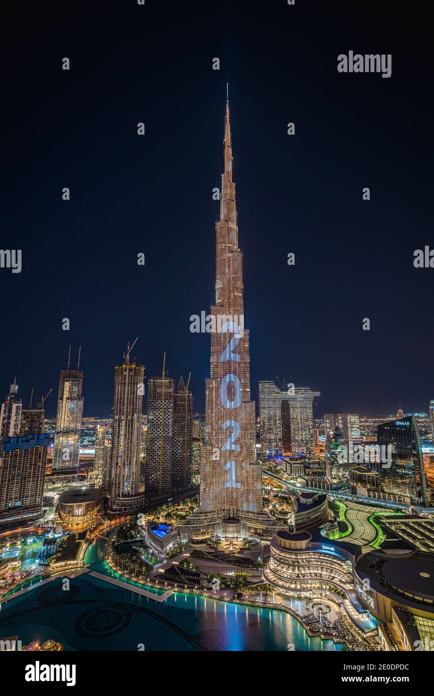 Dubai United Arab Emirates 31st Dec The Burj Khalifa Skyscraper Is Lit Up In Preparation For New Year S Eve Celebrations In Dubai United Arab Emirates On Dec 31 Phto By