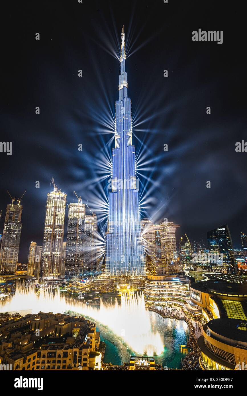 The Burj Khalifa Skyscraper Is Lit Up In Preparation For New Year S Eve Celebrations In Dubai United Arab Emirates On Dec 30 Phto By Alex G Perez Agpfoto Sipa Usa Stock Photo