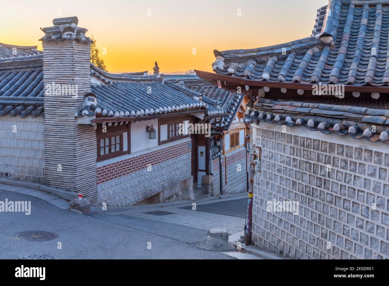 Street at Bukchon hanok village in Seoul, Republic of Korea Stock Photo ...