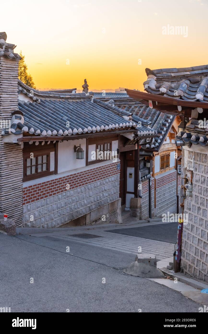 Street at Bukchon hanok village in Seoul, Republic of Korea Stock Photo ...