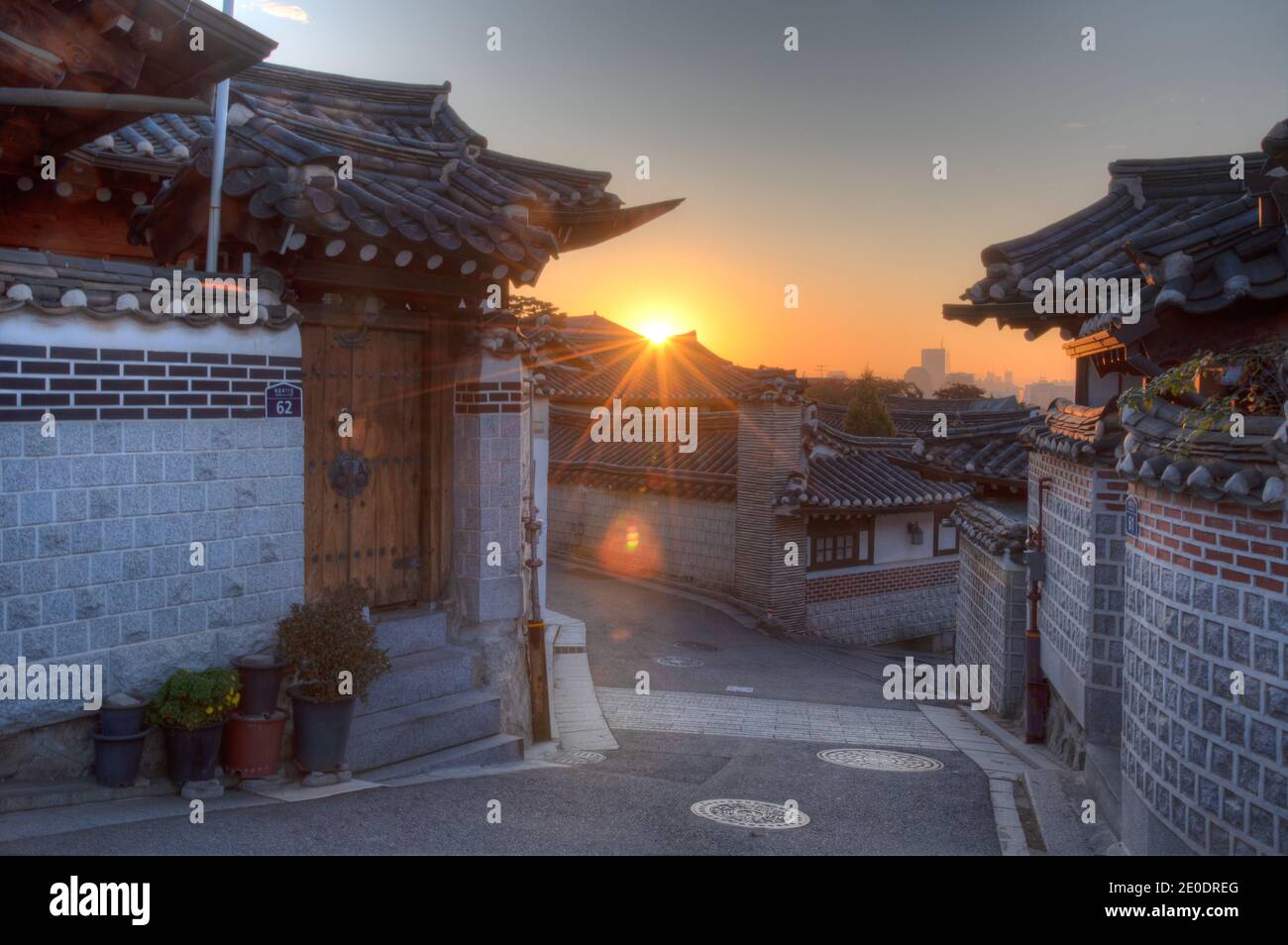 Street at Bukchon hanok village in Seoul, Republic of Korea Stock Photo ...