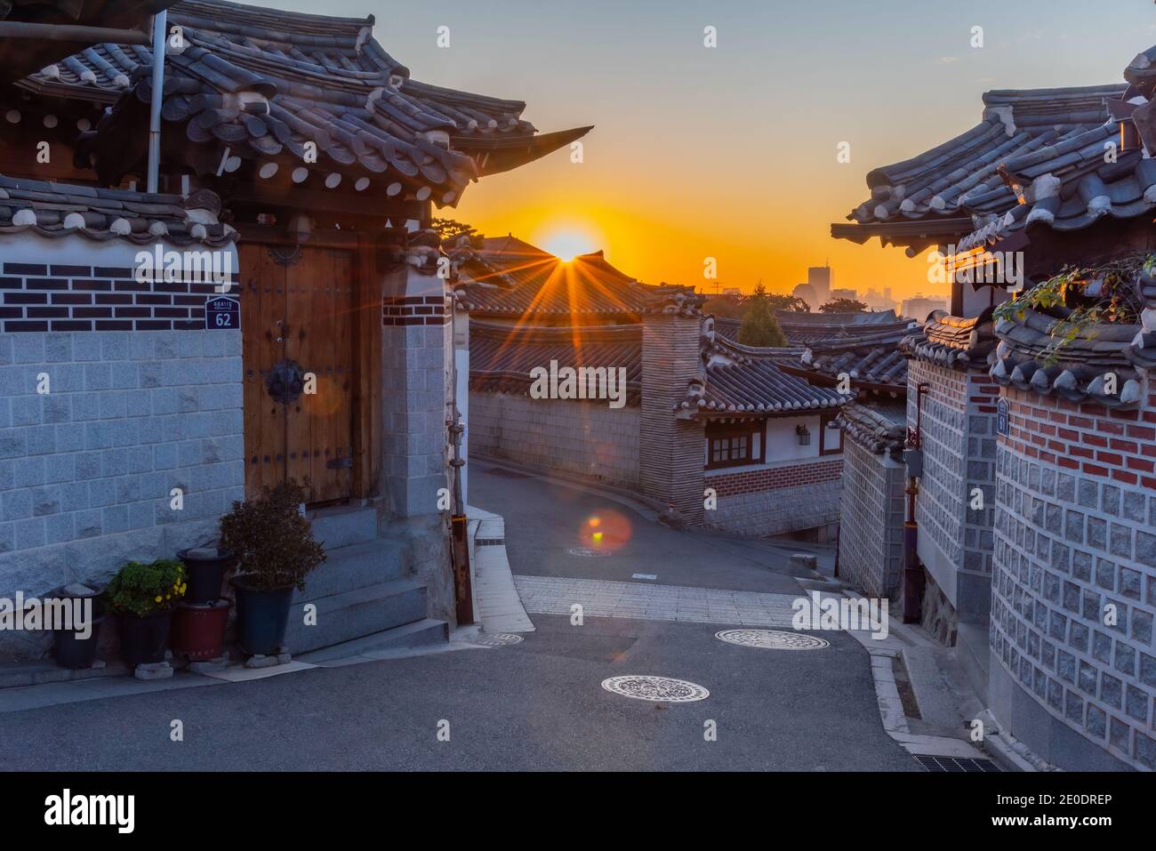 Street at Bukchon hanok village in Seoul, Republic of Korea Stock Photo ...
