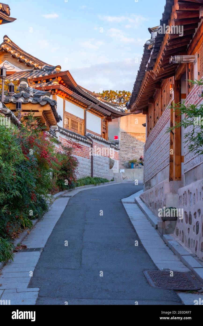 Street at Bukchon hanok village in Seoul, Republic of Korea Stock Photo ...