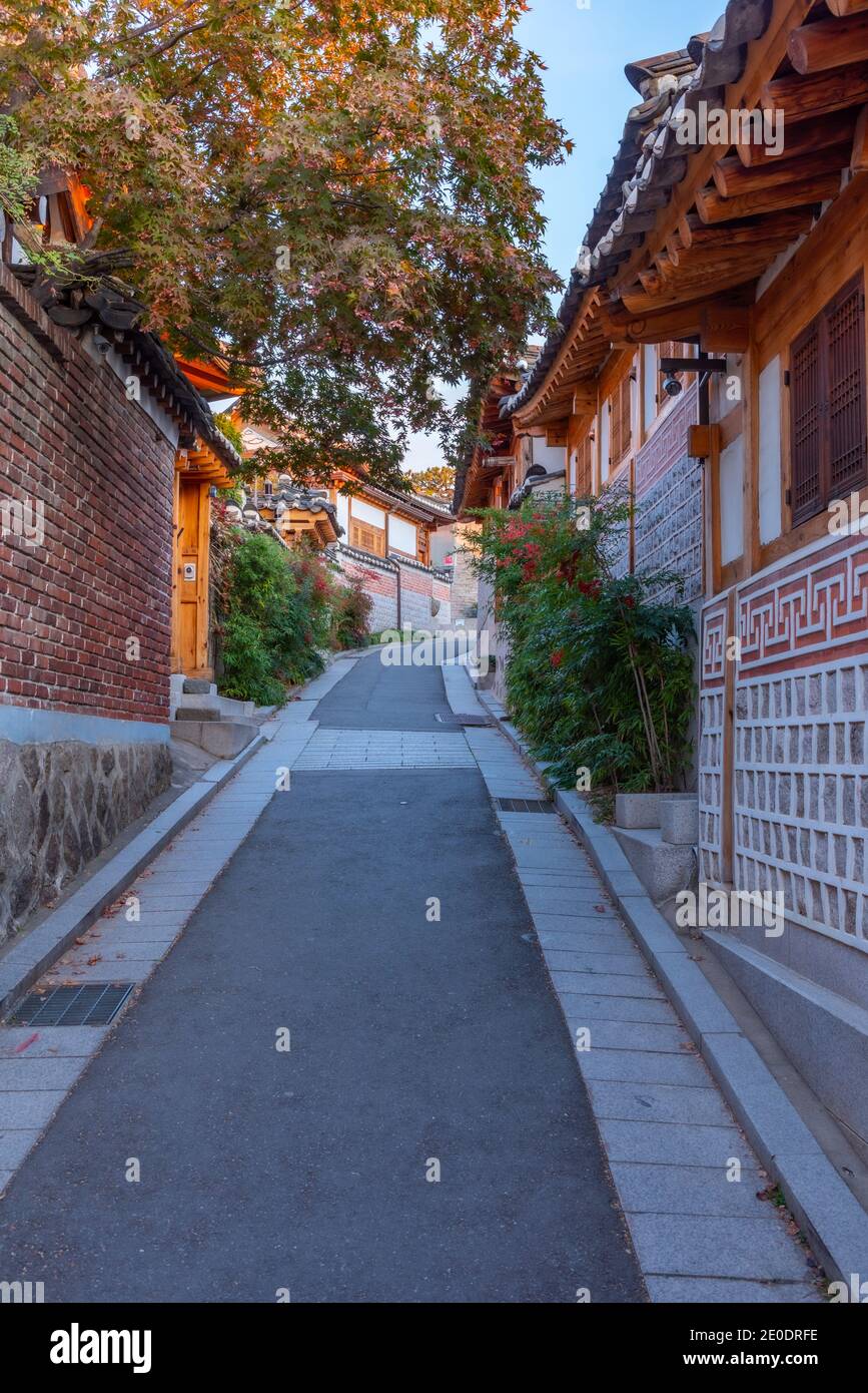 Street at Bukchon hanok village in Seoul, Republic of Korea Stock Photo ...