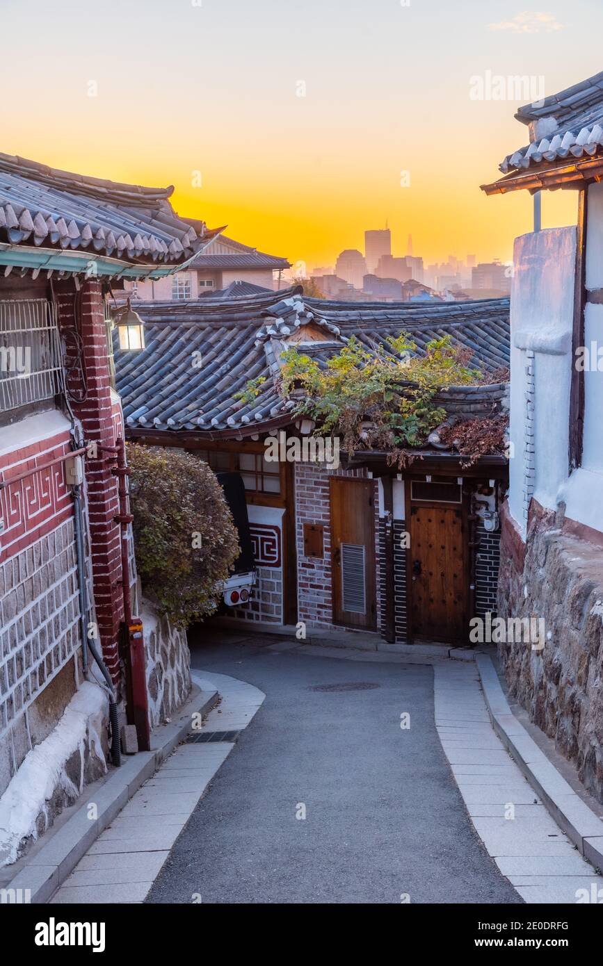 Street at Bukchon hanok village in Seoul, Republic of Korea Stock Photo ...