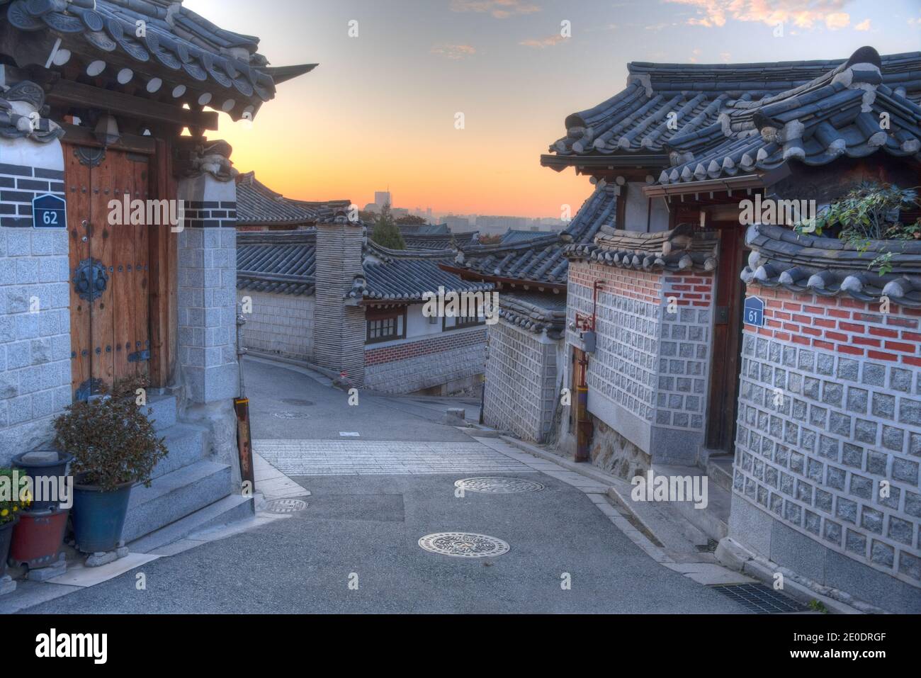 Street at Bukchon hanok village in Seoul, Republic of Korea Stock Photo ...