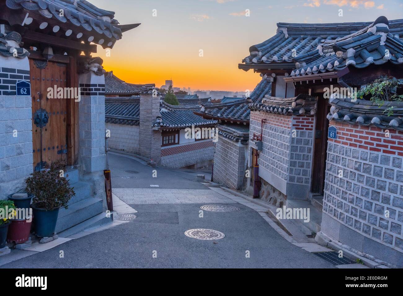 Street at Bukchon hanok village in Seoul, Republic of Korea Stock Photo ...