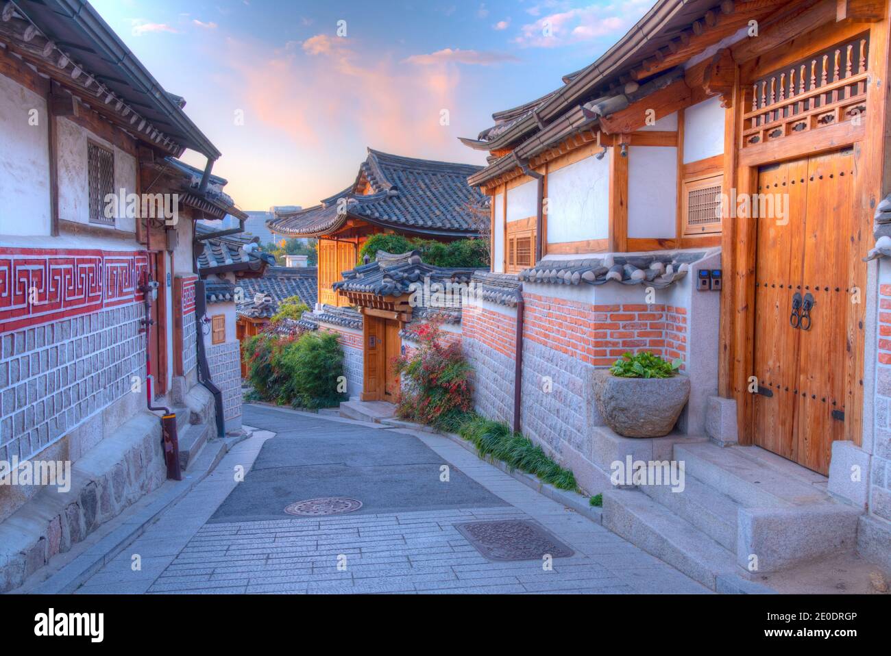 Street at Bukchon hanok village in Seoul, Republic of Korea Stock Photo ...