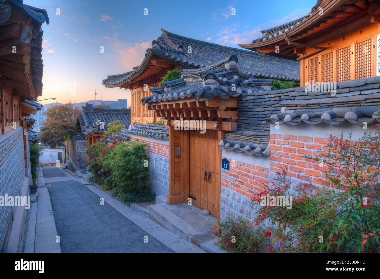 Street at Bukchon hanok village in Seoul, Republic of Korea Stock Photo ...