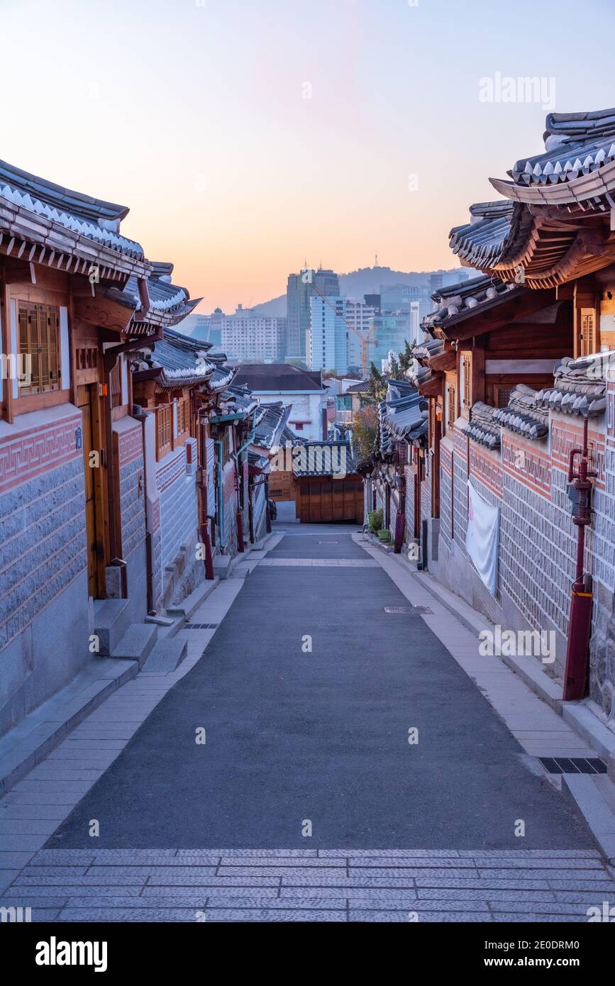 Street at Bukchon hanok village in Seoul, Republic of Korea Stock Photo ...