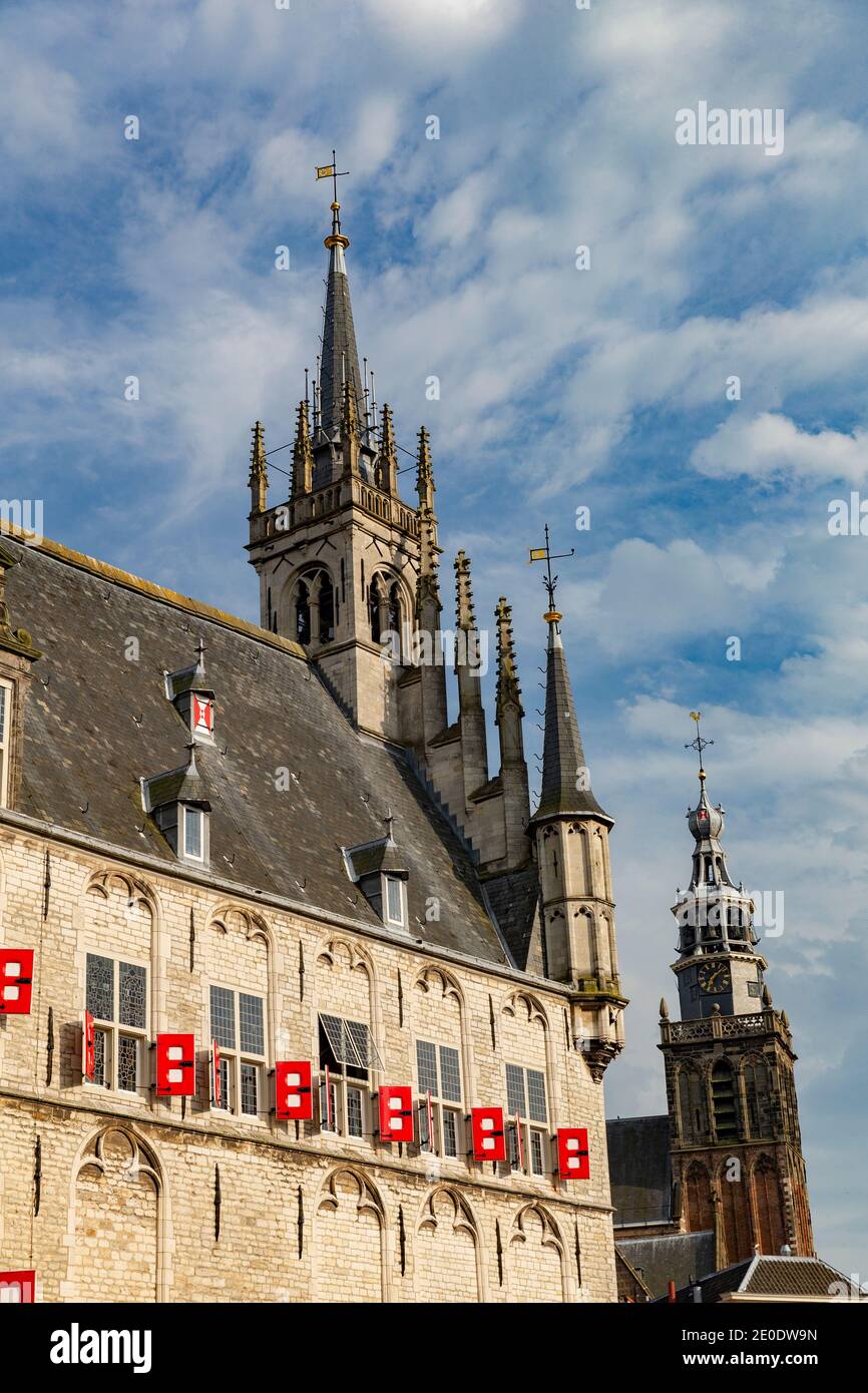 Historic Town Hall, or Stadhuis Gouda with SintJan Gouda Church , or
