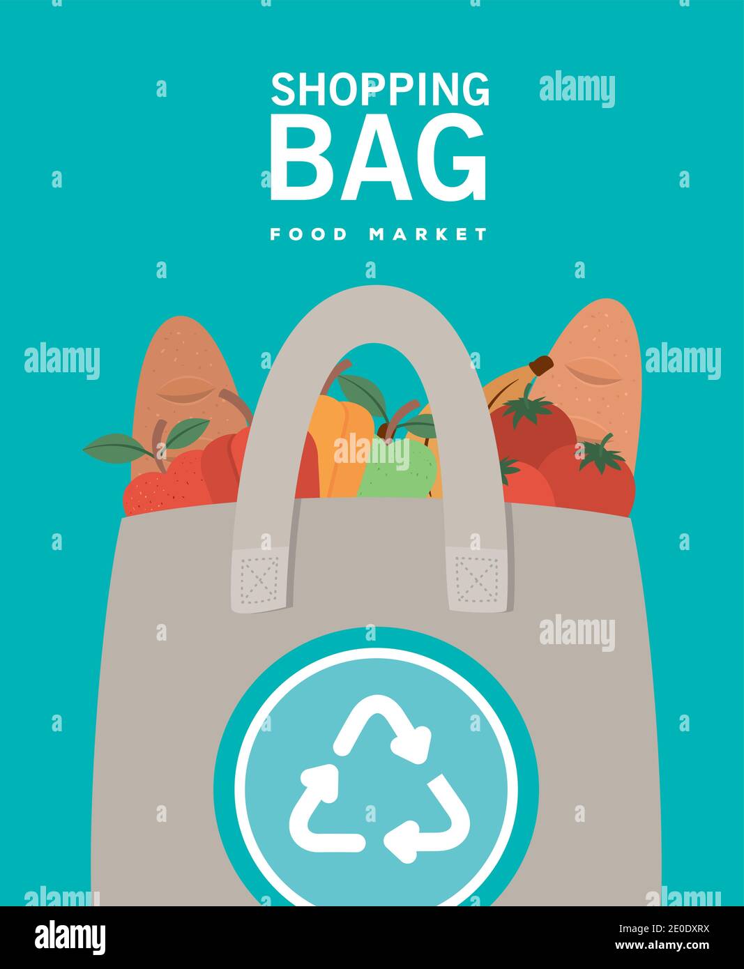 shopping bag food market lettering and ecobag full of market products
