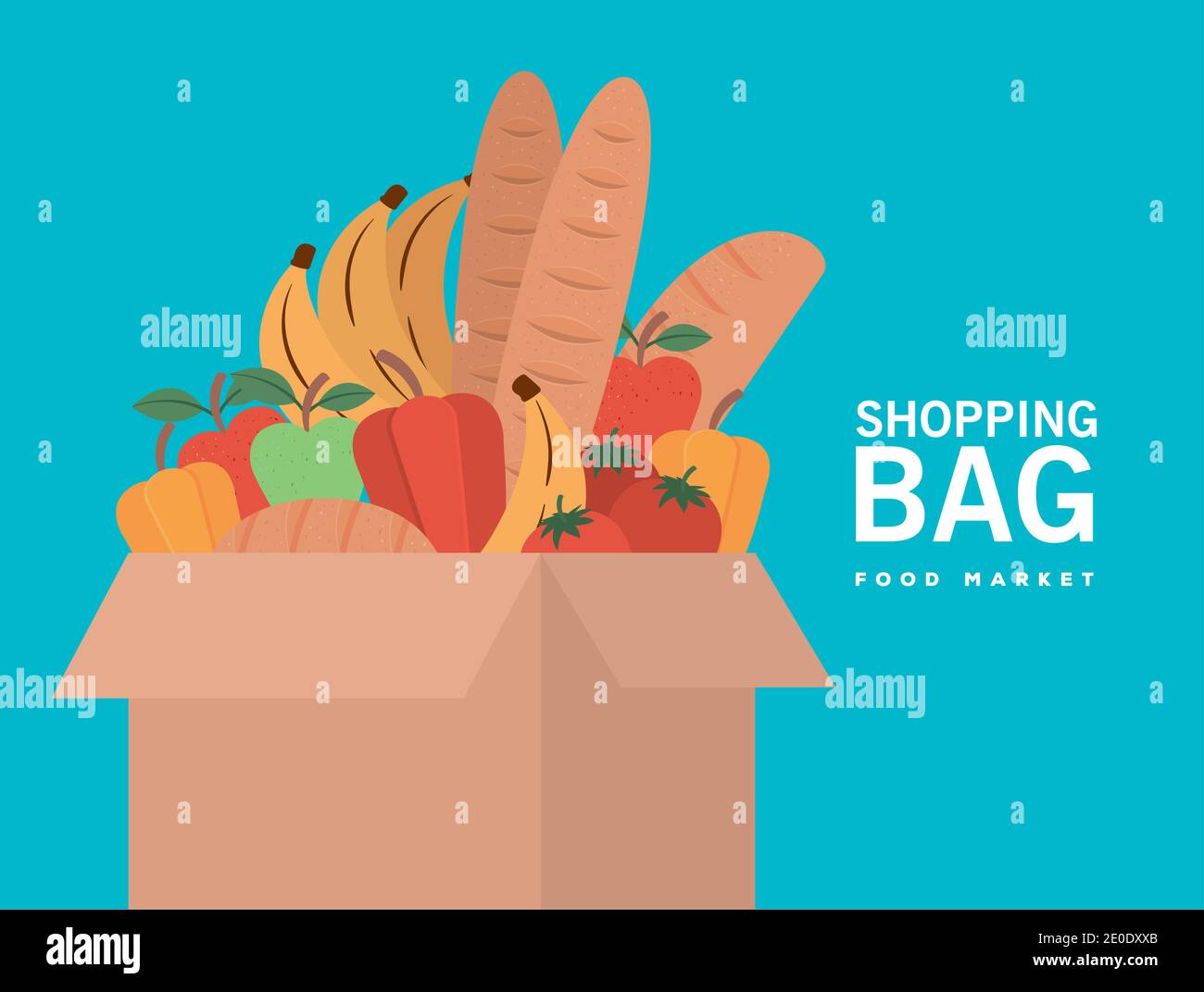 shopping bag food market lettering and box full of market products Stock Vector Image & Art Alamy